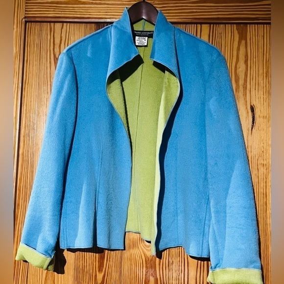 VTG Bernard Holtzman Harve Bernard Color Block Wool Blend Fleece Open Jacket - Picture 2 of 11